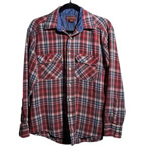 VTG 90s High Sierra Mervyns Red Plaid Button Up Top‎ Flap Pockets Mens M Acrylic